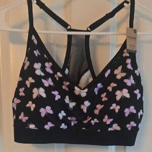 VICTORIA SECRET PINK Butterfly Print Sports Bra - Black and Lavender